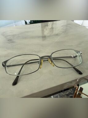 Vintage Byblos Gunmetal Gray Narrow Oval Eyeglasses with Silver Trim